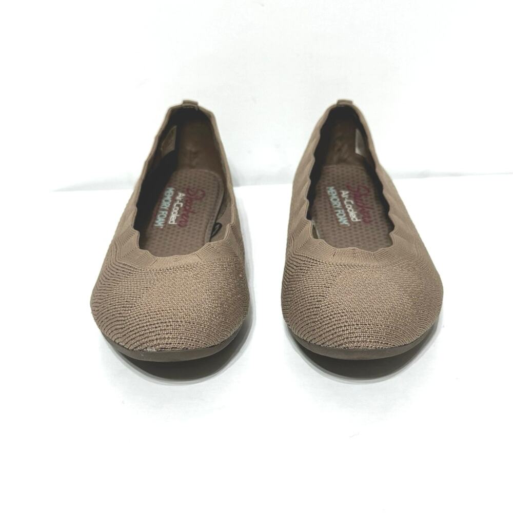 Skechers Women’s 7 M Cleo Stretch Knit Scalloped Edged Ballet Flats Mocha - Picture 2 of 11